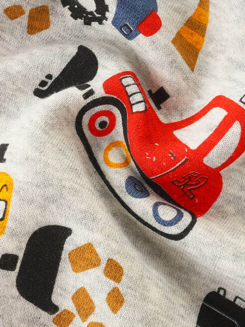 Drenge Hættetrøje Tegneserie Gravemaskine Print Langærmet Trøje Sweatshirt Børnetøj