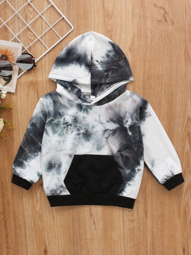 Drenge Hættetrøje Tie Dye Trykt Langærmet Afslappet Trøje Med Lomme-outfits