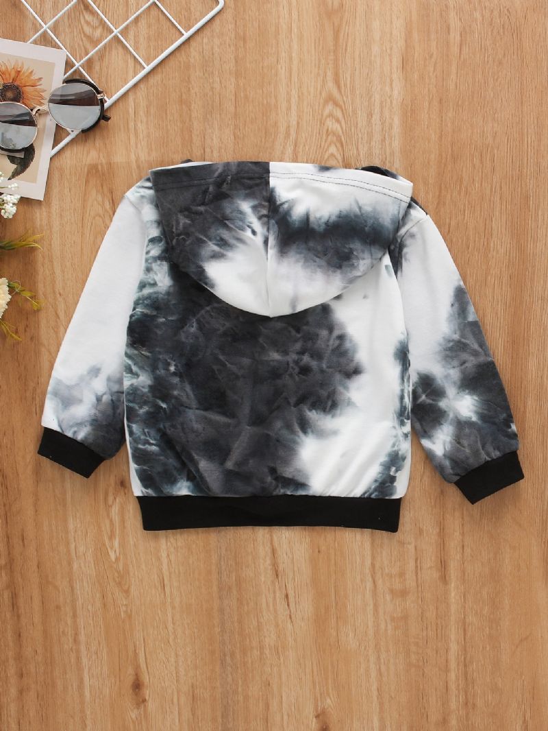 Drenge Hættetrøje Tie Dye Trykt Langærmet Afslappet Trøje Med Lomme-outfits