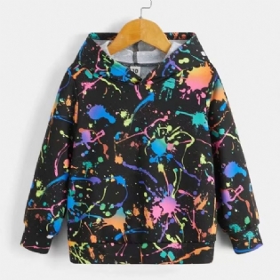 Drenge Ink Splatter Print Langærmet Hættetrøje