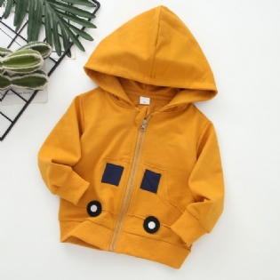 Drenge Patch Car Print Zip Jacket Winter Warm Hoodie