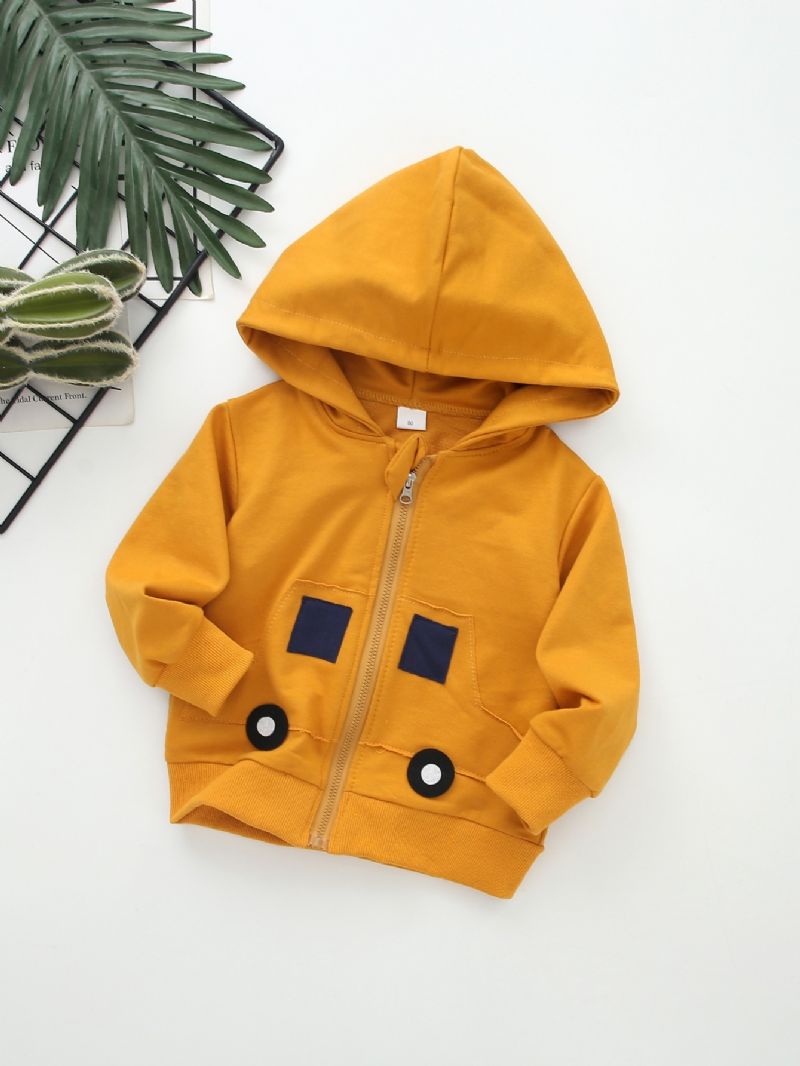 Drenge Patch Car Print Zip Jacket Winter Warm Hoodie