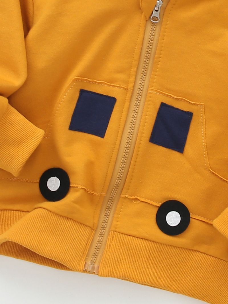 Drenge Patch Car Print Zip Jacket Winter Warm Hoodie