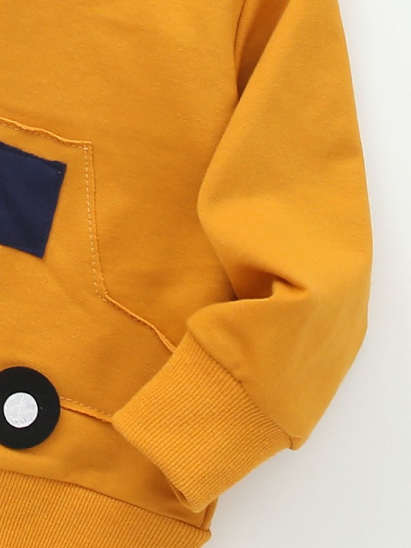 Drenge Patch Car Print Zip Jacket Winter Warm Hoodie