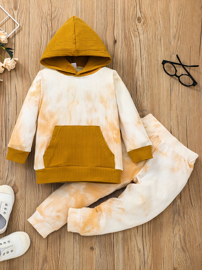 Drenge Patchwork Tie-dye Hættetrøje Bukser I To Dele
