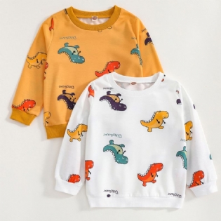 Drenge Swaetshirt Tegneserie Farverig Dinosaur Print Sweatshirt Gul & Hvid