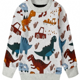 Drenge Sweatshirt Afslappet Farve Tegneserie Dinosaur Bil Print Langærmet Rund Hals Bomuld Baby Børnetøj