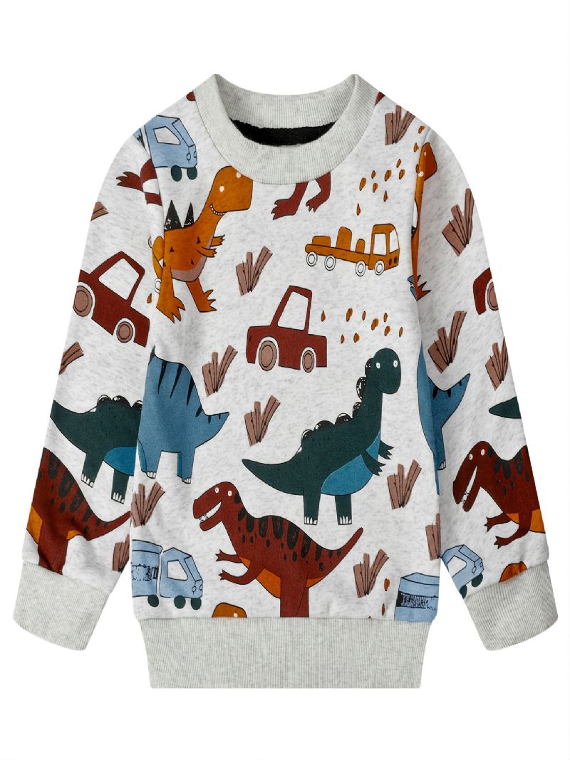 Drenge Sweatshirt Afslappet Farve Tegneserie Dinosaur Bil Print Langærmet Rund Hals Bomuld Baby Børnetøj