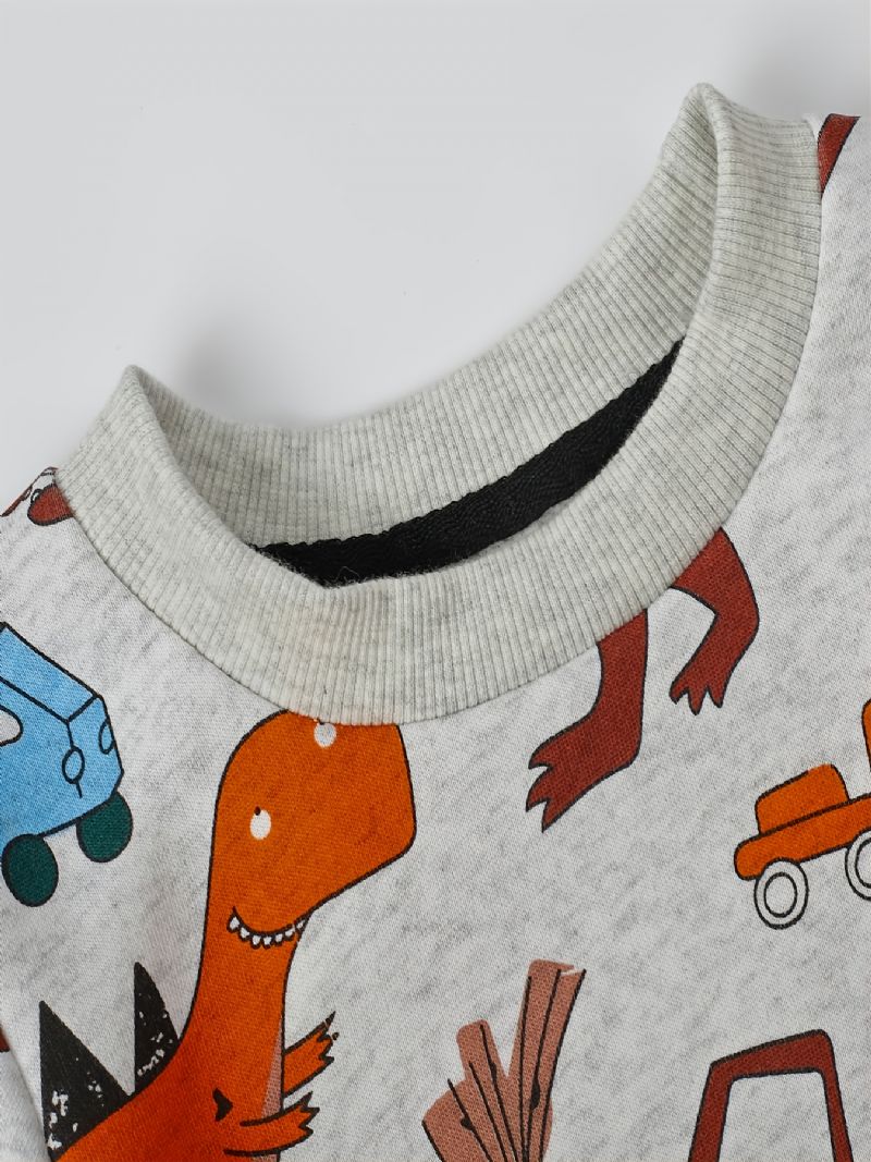 Drenge Sweatshirt Afslappet Farve Tegneserie Dinosaur Bil Print Langærmet Rund Hals Bomuld Baby Børnetøj