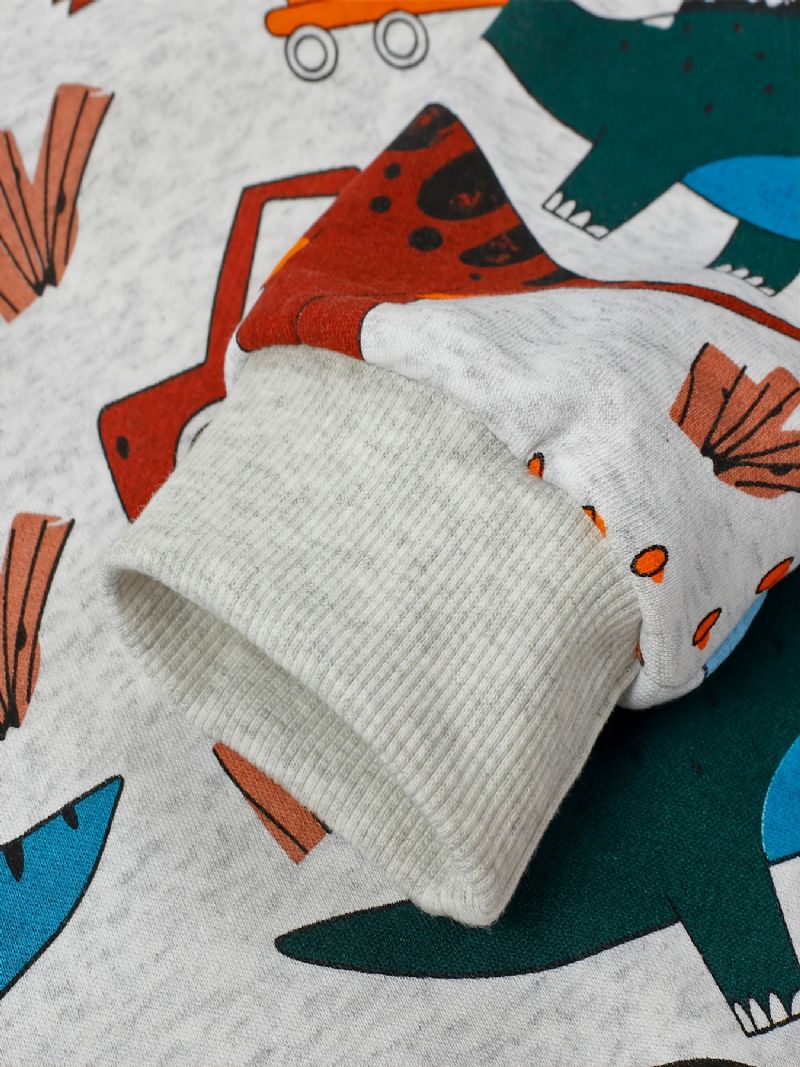 Drenge Sweatshirt Afslappet Farve Tegneserie Dinosaur Bil Print Langærmet Rund Hals Bomuld Baby Børnetøj