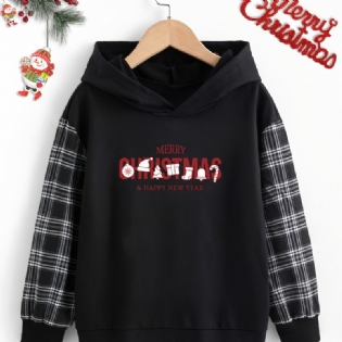 Drenge Sweatshirt Casual Letter Print Plaid Patchwork Langærmet Hættetrøje