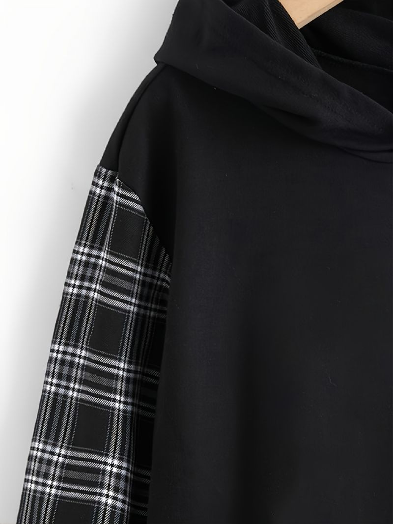 Drenge Sweatshirt Casual Letter Print Plaid Patchwork Langærmet Hættetrøje