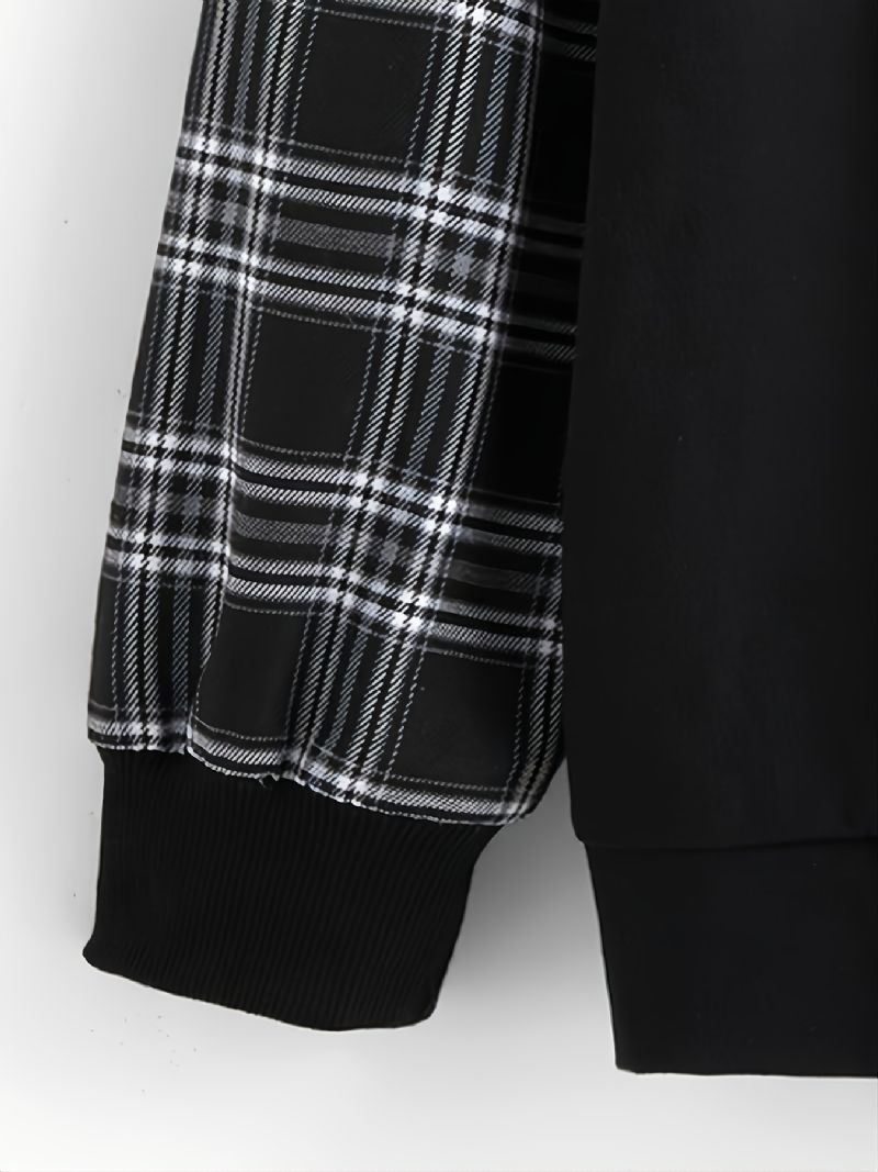 Drenge Sweatshirt Casual Letter Print Plaid Patchwork Langærmet Hættetrøje