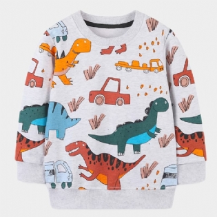Drenge Tegneserie Dinosaur Print Pullover Rund Hals Langærmet Sweatshirt