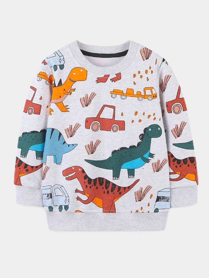 Drenge Tegneserie Dinosaur Print Pullover Rund Hals Langærmet Sweatshirt