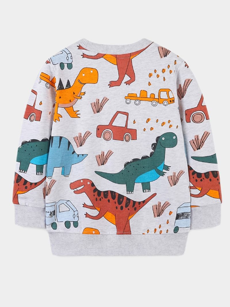 Drenge Tegneserie Dinosaur Print Pullover Rund Hals Langærmet Sweatshirt