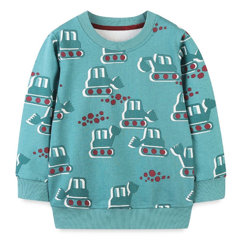 Drenge Tegneserie Gravemaskine Print Pullover Rundhalset Langærmet Sweatshirt