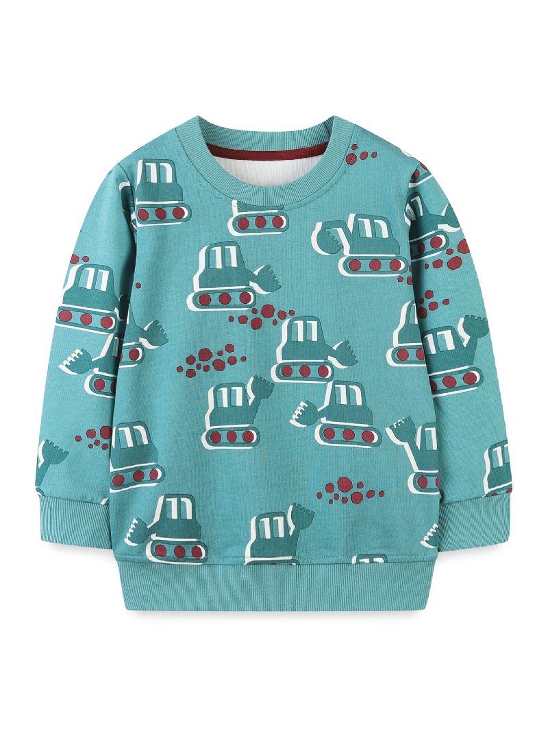 Drenge Tegneserie Gravemaskine Print Pullover Rundhalset Langærmet Sweatshirt