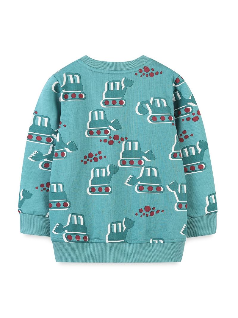 Drenge Tegneserie Gravemaskine Print Pullover Rundhalset Langærmet Sweatshirt