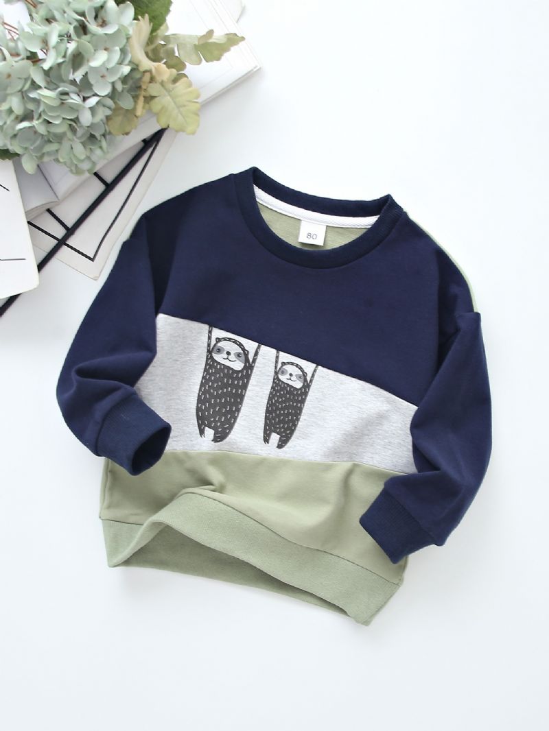 Drenge Tegneseriemønster Colorblock Bomuld Langærmet Afslappet Sweatshirt