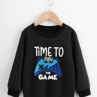 Drenge Time To Game Print Pullover Sweatshirt Casual Rundhals Langærmede Termo Overdele Til Vinter