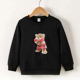 Efterår Og Vinter Drenge Casual Cartoon Fighting Bear Print Rundhalset Langærmet Sweatshirt