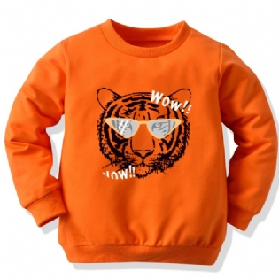 Efterår Vinter Drenge 'casual Tiger Print Ensfarvede Rund Hals Sweatshirt