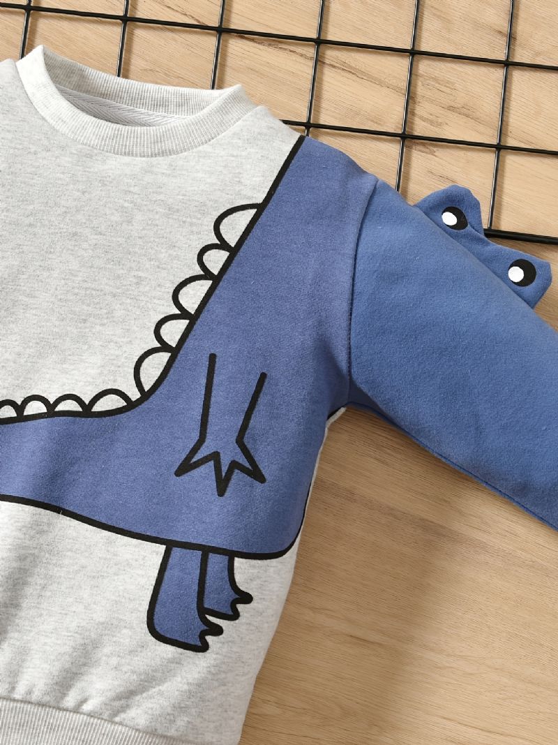 Efterår Vinter Drenge Dinosaur Trykt Rund Hals Afslappet Sweatshirt