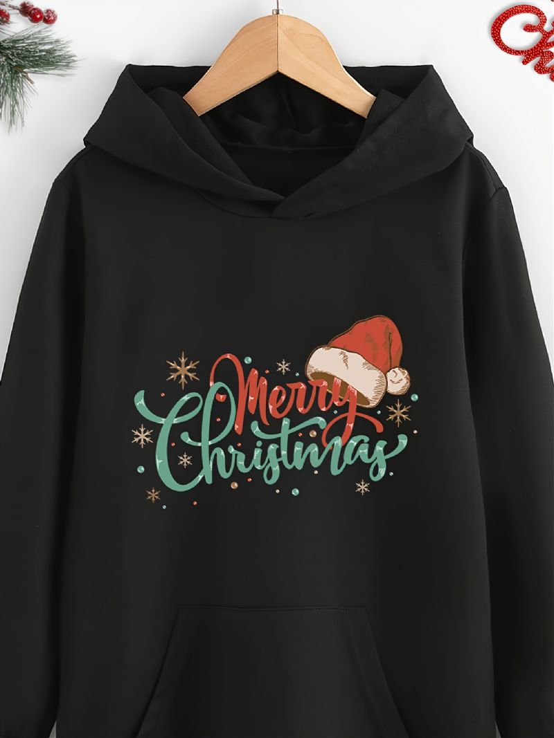 Efterår Vinter Piger Juletrykt Langærmet Hættetrøje Lang Sweatshirt Med Hætte
