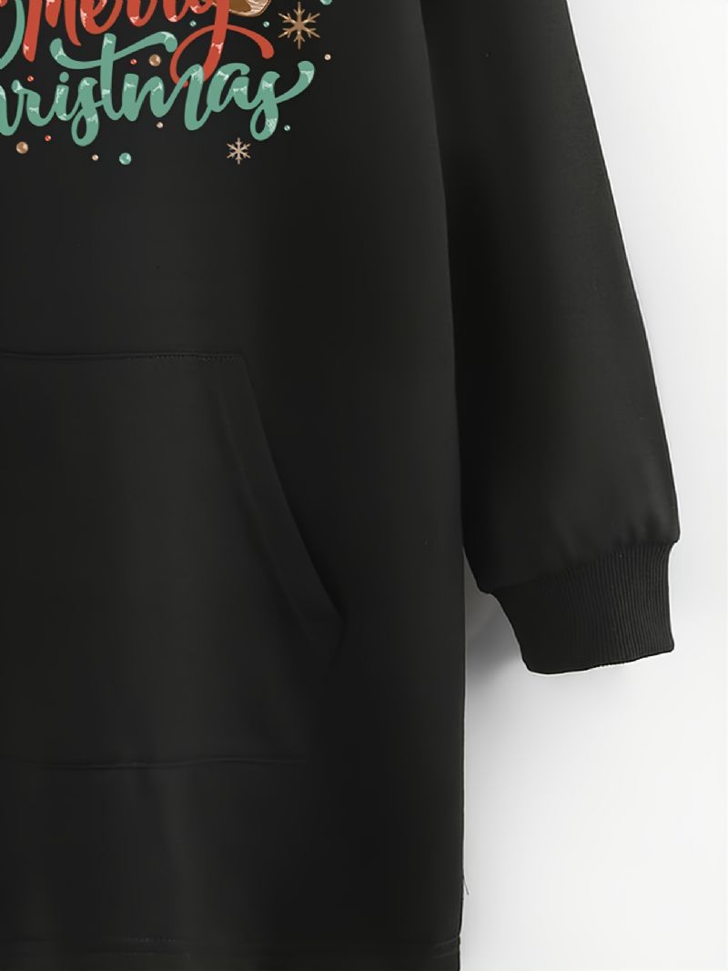 Efterår Vinter Piger Juletrykt Langærmet Hættetrøje Lang Sweatshirt Med Hætte