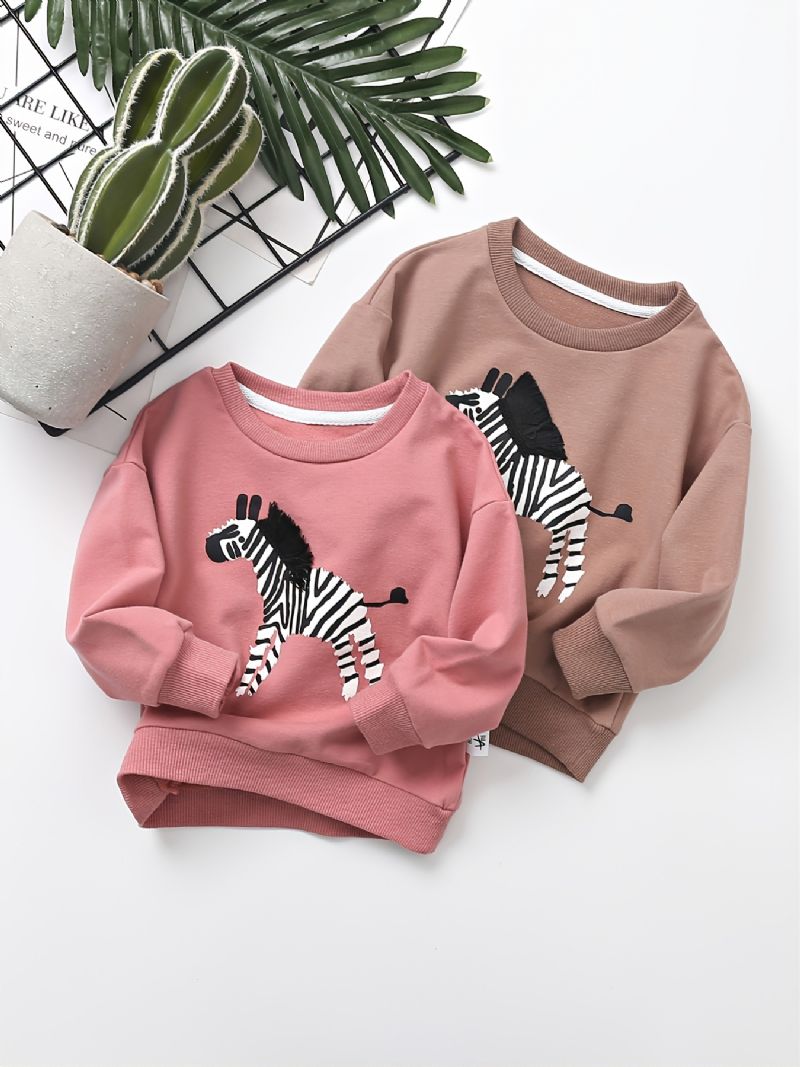 Efterår & Vinter Småbørn Piger Zebra Print Casual Rund Hals Sweatshirt