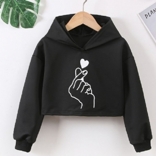 Hættetrøje Til Piger Sød Grafisk Langærmet Trøje Sweatshirt Crop Top Børnetøj