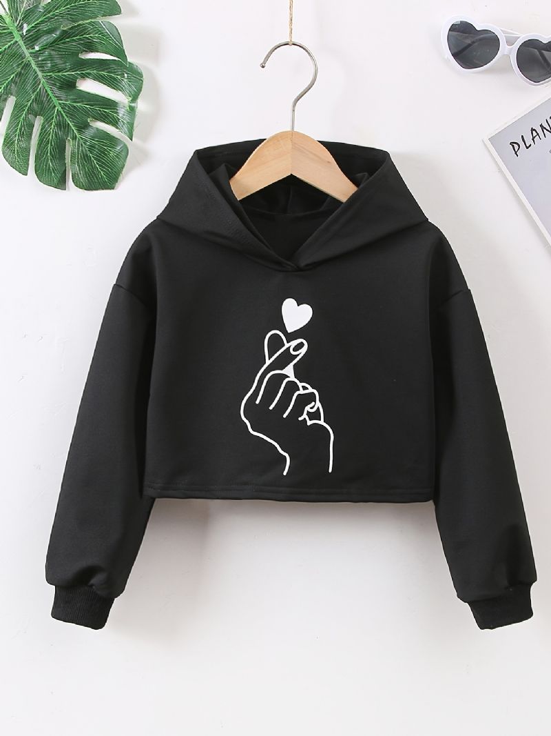 Hættetrøje Til Piger Sød Grafisk Langærmet Trøje Sweatshirt Crop Top Børnetøj