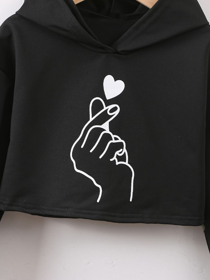 Hættetrøje Til Piger Sød Grafisk Langærmet Trøje Sweatshirt Crop Top Børnetøj