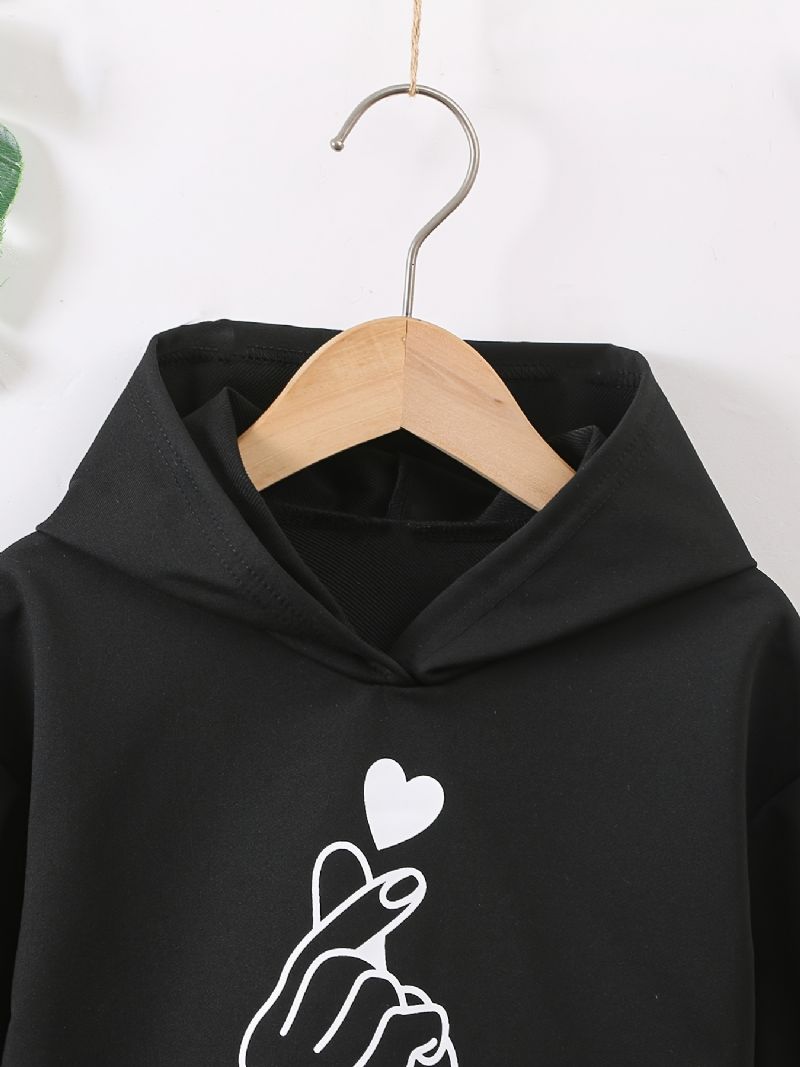 Hættetrøje Til Piger Sød Grafisk Langærmet Trøje Sweatshirt Crop Top Børnetøj