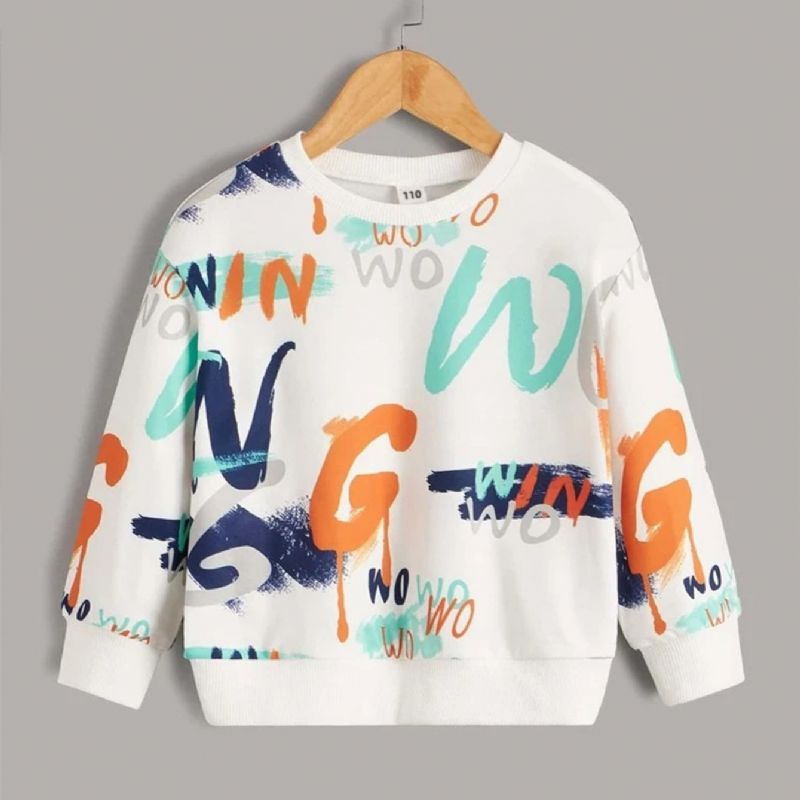 Langærmet Drenge Sweatshirt Med Rund Hals Med Alfabetprint