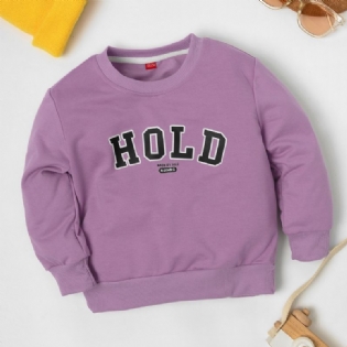 Langærmet Solid Sweatshirt Med Brevtryk Til Piger Og Drenge