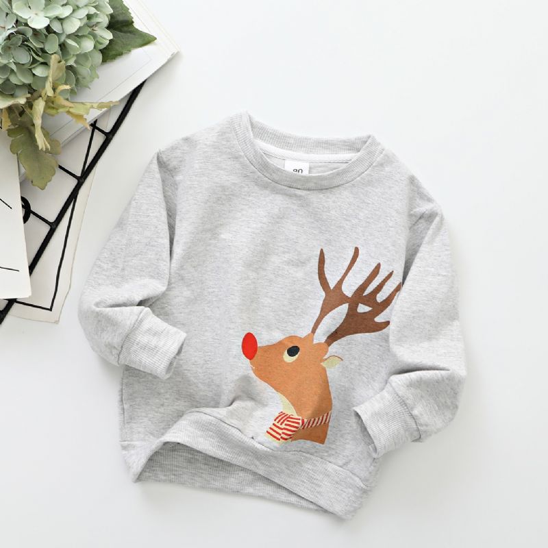 Ny Efterår Vinter Drenge & Piger Jul Elg Print Rund Hals Sweatshirt