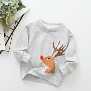 Ny Efterår Vinter Drenge & Piger Jul Elg Print Rund Hals Sweatshirt