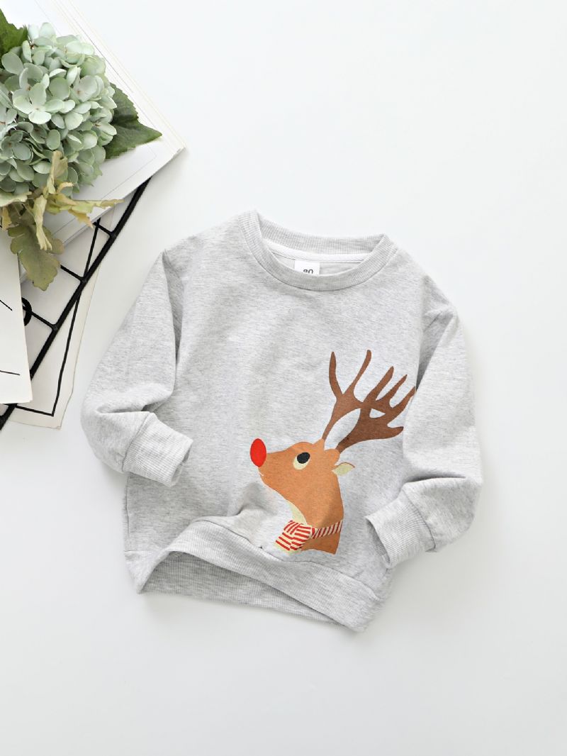 Ny Efterår Vinter Drenge & Piger Jul Elg Print Rund Hals Sweatshirt