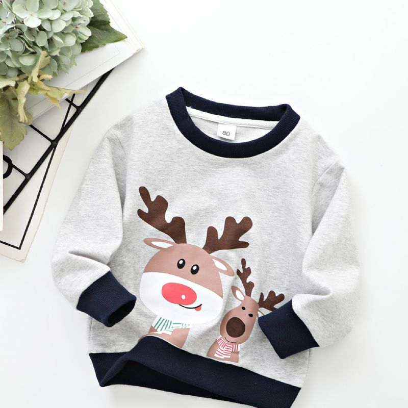 Nye Drenge Casual Christmas Elk Trykt Langærmet Rund Hals Sweatshirt