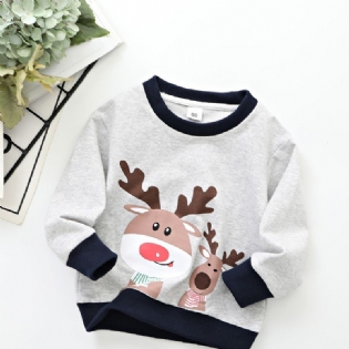 Nye Drenge Casual Christmas Elk Trykt Langærmet Rund Hals Sweatshirt