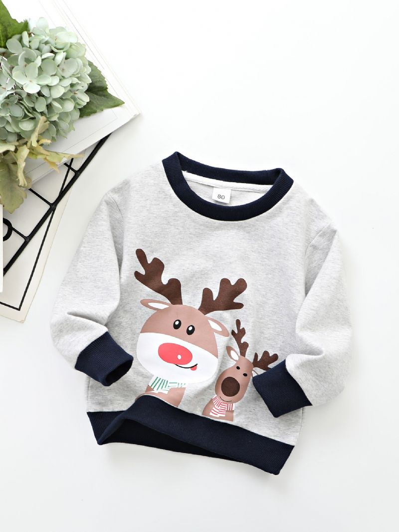 Nye Drenge Casual Christmas Elk Trykt Langærmet Rund Hals Sweatshirt