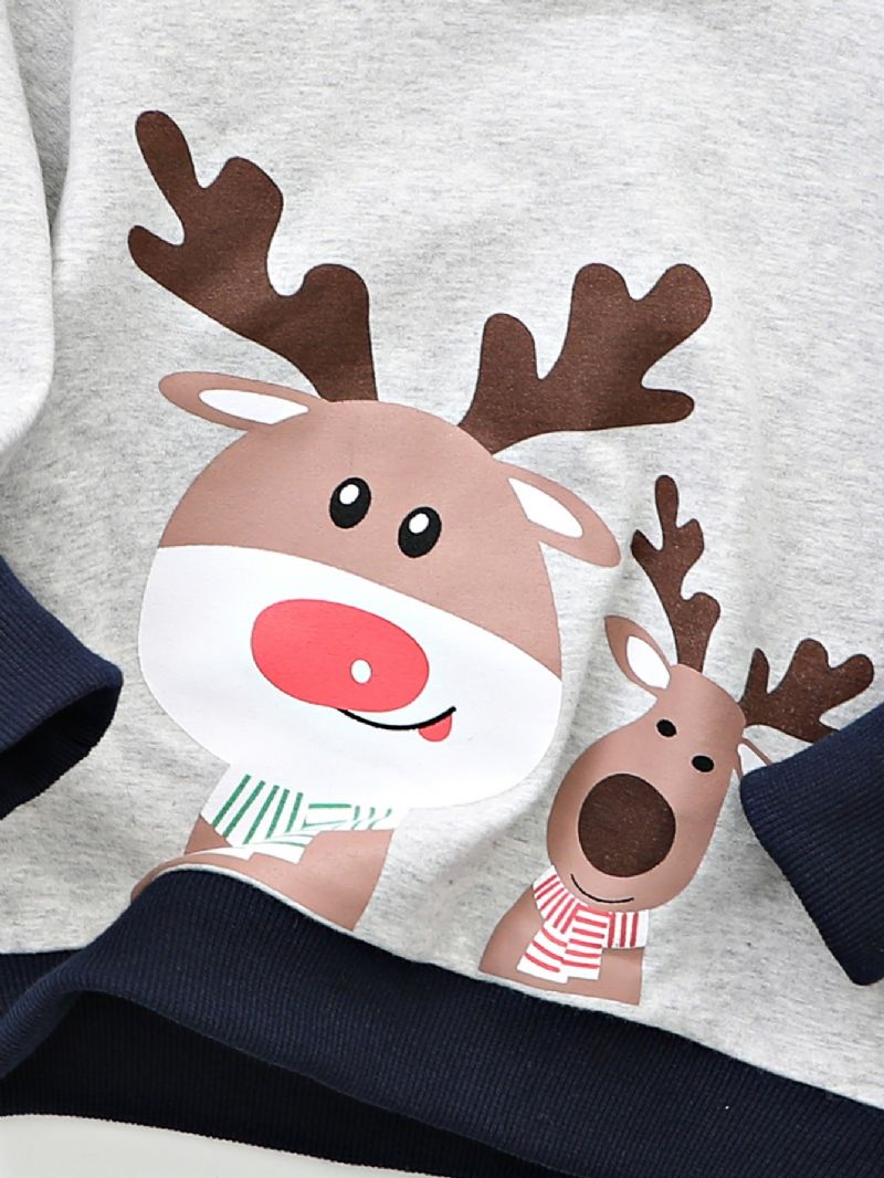 Nye Drenge Casual Christmas Elk Trykt Langærmet Rund Hals Sweatshirt