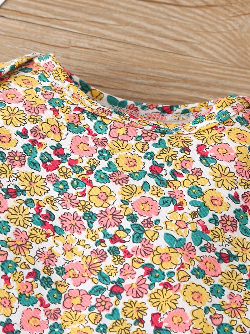 Nyfødte Piger Blomstret Bodysuit & Lange Joggingbukser & Polkaprikkede Blomstermønster Langærmet Hættetrøje Lomme Lynlås Sweatshirt Outfit 3 Stk/sæt