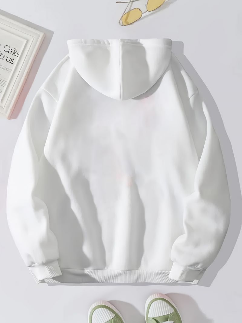 Pige Grafisk Print Solid Hættetrøje Langærmet Afslappet Sweatshirt Til Efterår Og Vinter Dametøj