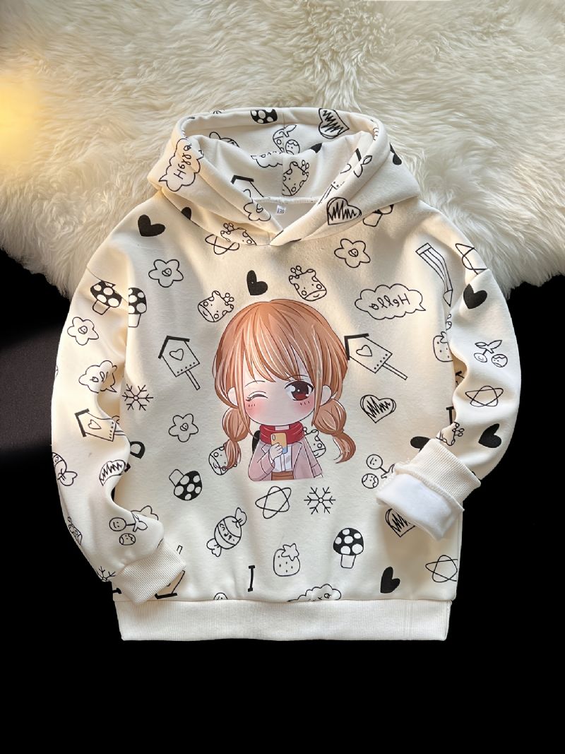 Pige Hættetrøje Tegneserie Små Piger Print Langærmet Plys Varm Trøje Sweatshirt Børnetøj
