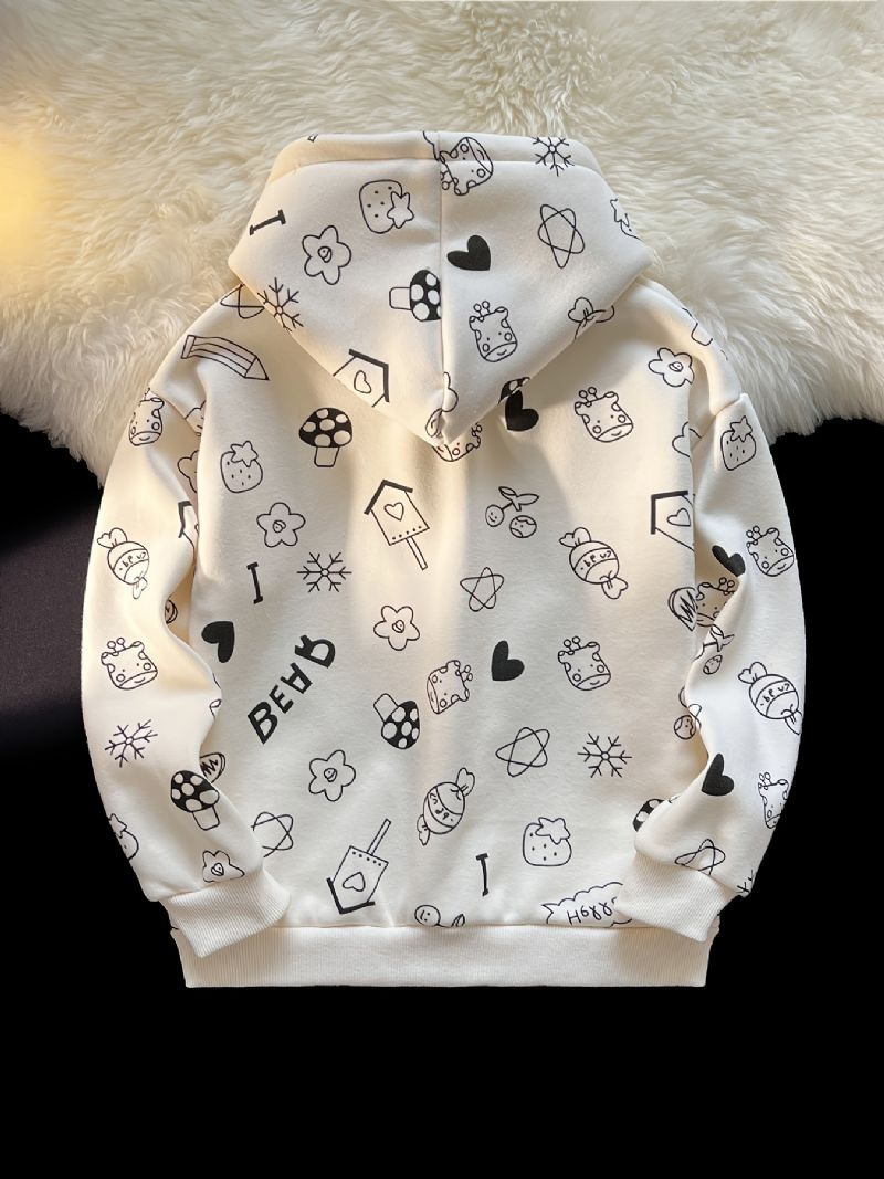 Pige Hættetrøje Tegneserie Små Piger Print Langærmet Plys Varm Trøje Sweatshirt Børnetøj