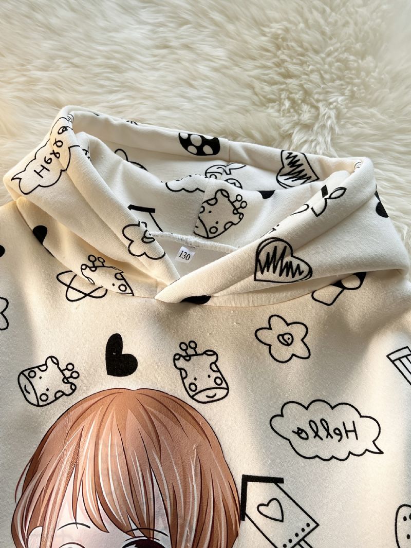 Pige Hættetrøje Tegneserie Små Piger Print Langærmet Plys Varm Trøje Sweatshirt Børnetøj