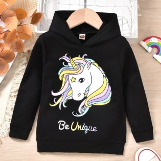 Pige Hættetrøje Unicorn Print Langærmet Sweatshirt Børnetøj